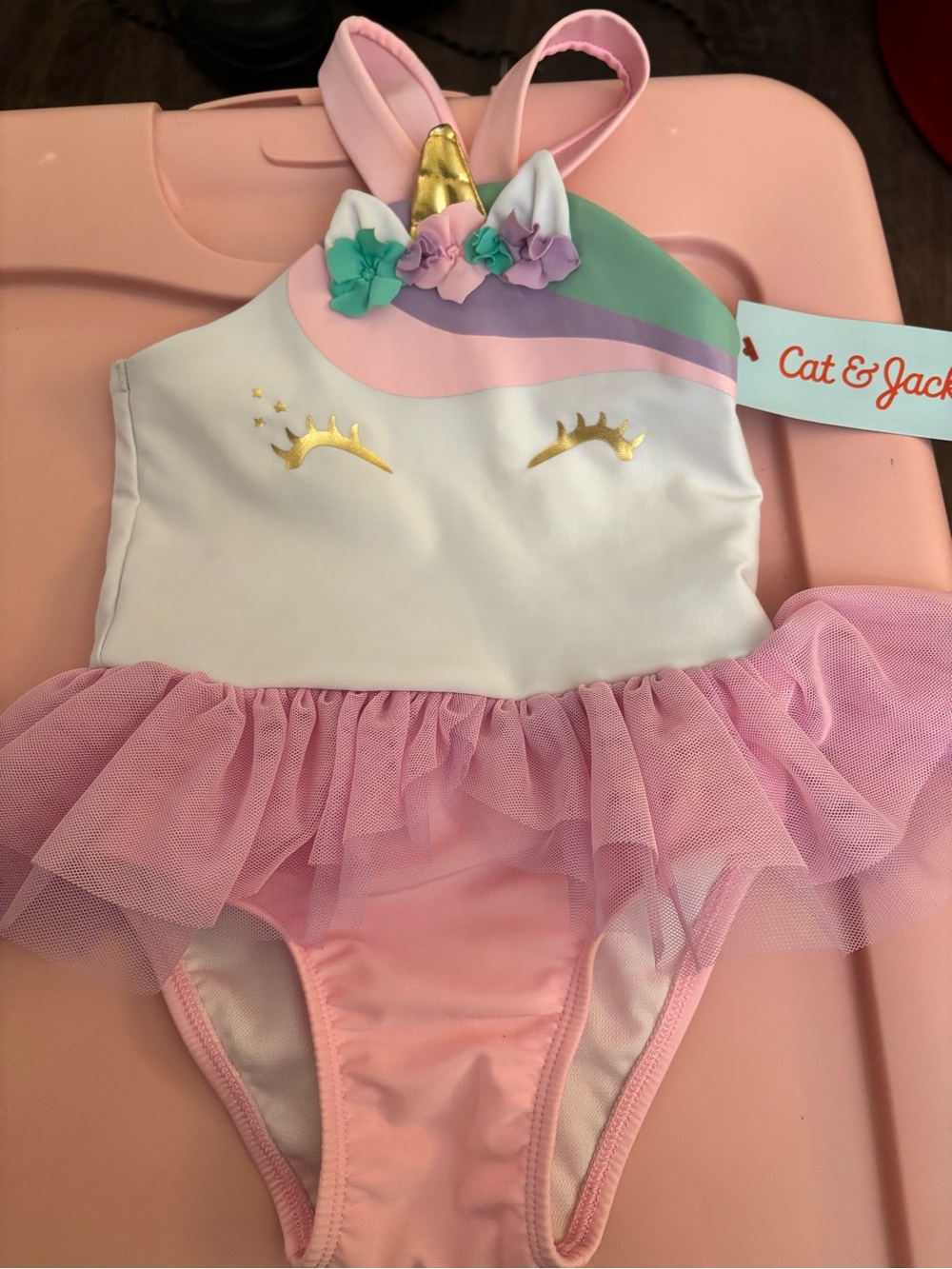 Cat & Jack Pink Unicorn Tutu One-Piece Swim